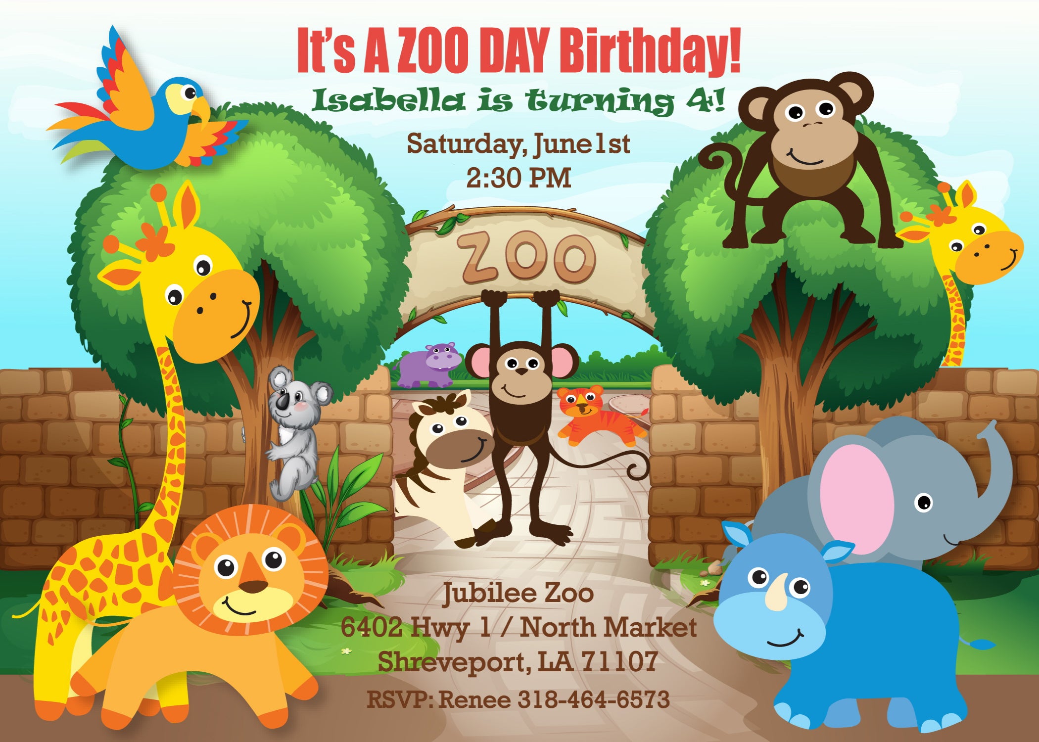 Zoo Day Kids Birthday Invitation