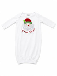 Mud Pie My First Christmas white cotton baby sleeper gown with felt Santa applique