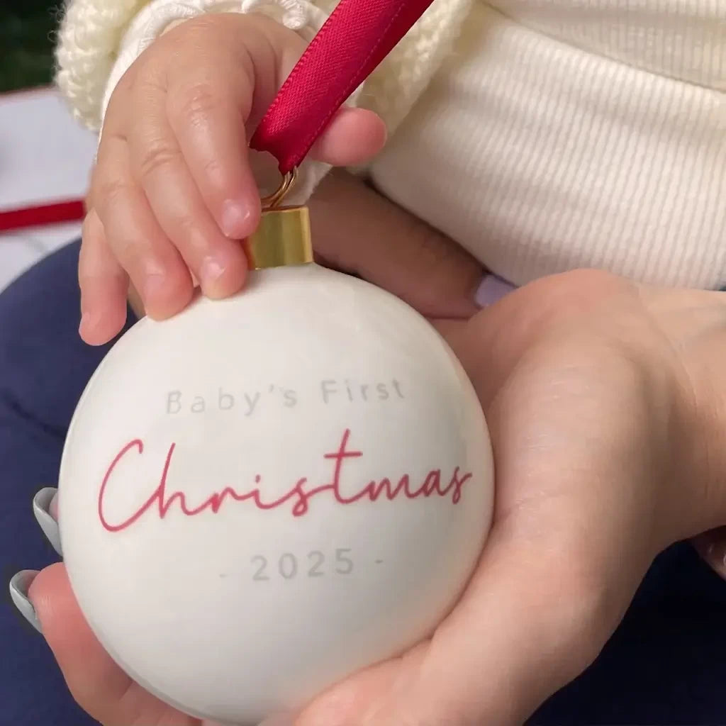 Baby's First Christmas Ornament | Bone China Keepsake | Teddy Bear Skating