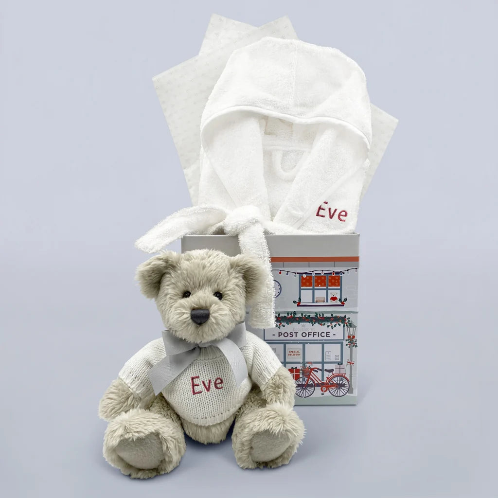 Christmas Bear & Bathrobe | Personalized Holiday Bath Set | Baby & Toddler
