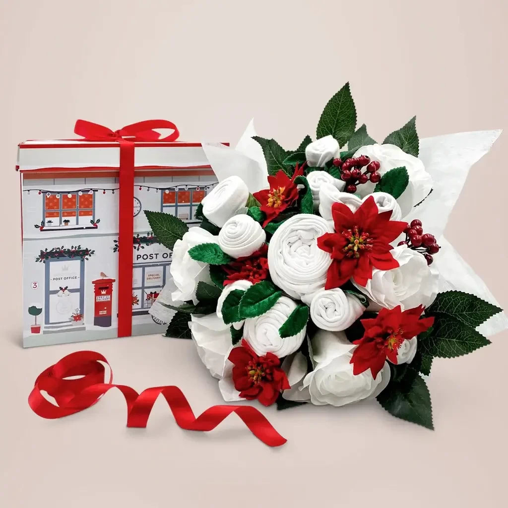 Christmas Rose | Luxury Baby Clothes Bouquet | Personalized Blanket