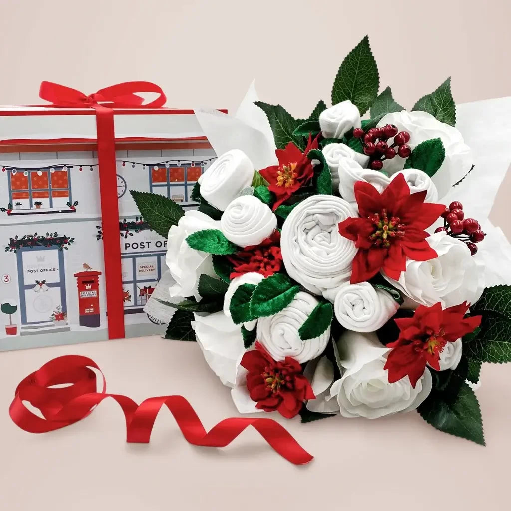 Christmas Rose | Luxury Baby Clothes Bouquet | Personalized Blanket