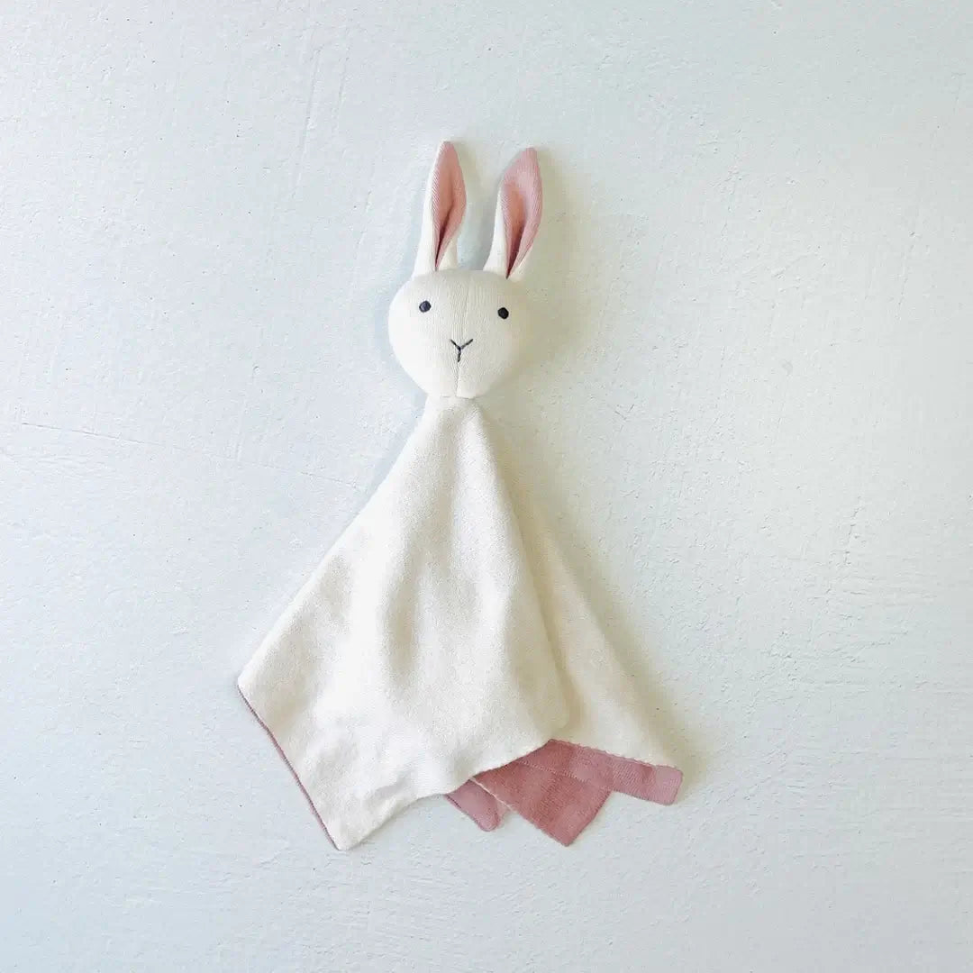 Cottontail Bunny organic cotton lovey with cream blanket and dusty pink ears and backing