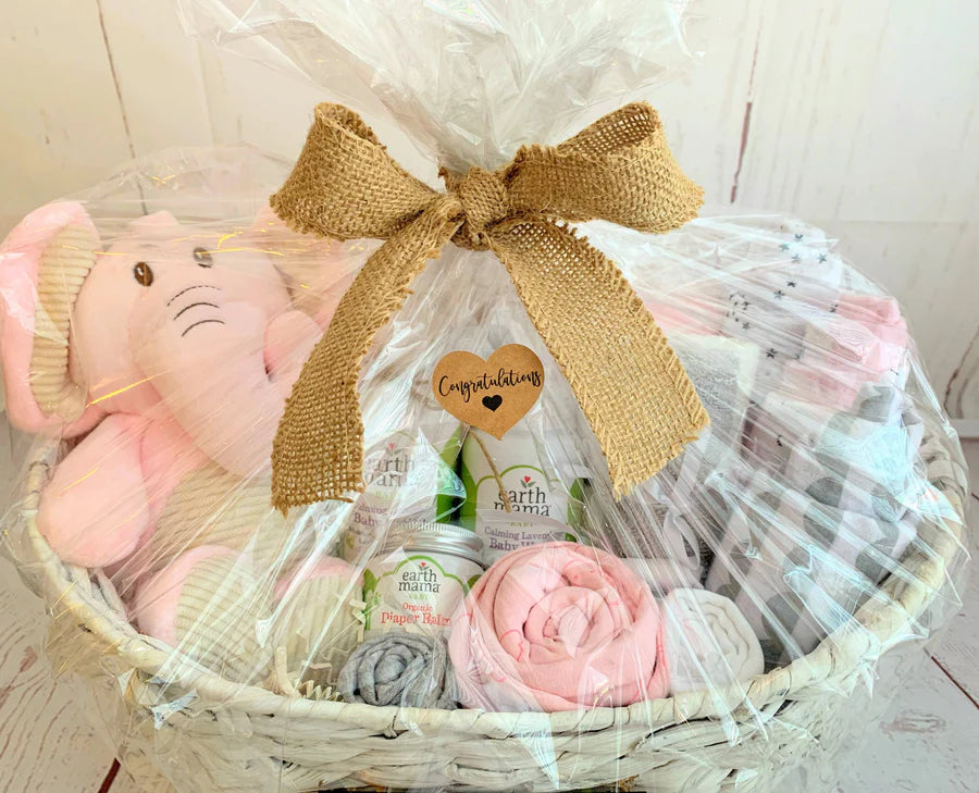 Hugs Kisses Baby Girl Basket Stork Baby Gifts - Main Image