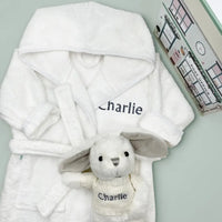 The Cozy Cottontail Duo | Twin Baby Gift Set | Plush Bunny & Bathrobe Set