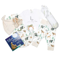 Magical Forest Organic Baby Gift Basket with Book & Swaddle - Hi I'm New Here - Neutral