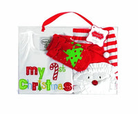 Mud Pie baby’s first Christmas 3-piece outfit in clear presentation box