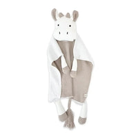 Organic cotton cow lovey security blanket in a soft sweater knit, a gender-neutral baby gift