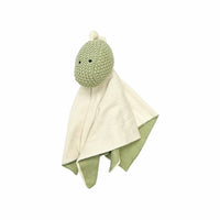 Organic cotton dinosaur lovey security blanket in a soft sweater knit, a gender-neutral baby gift
