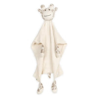 Organic cotton giraffe lovey security blanket in a soft sweater knit, a handmade baby gift