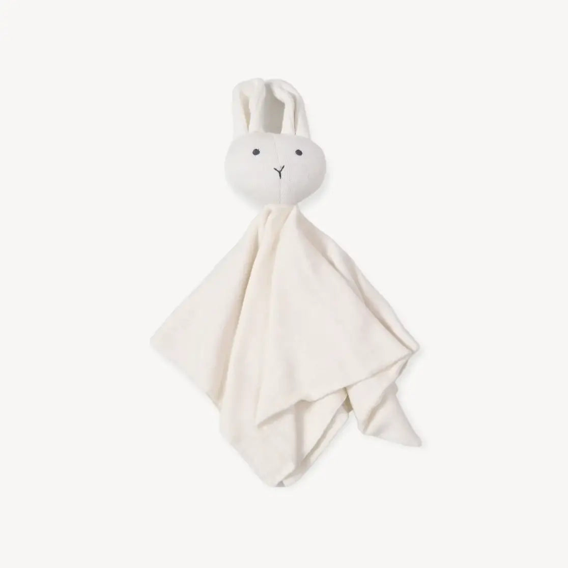 Ivory organic cotton bunny lovey security blanket, a gender-neutral baby gift
