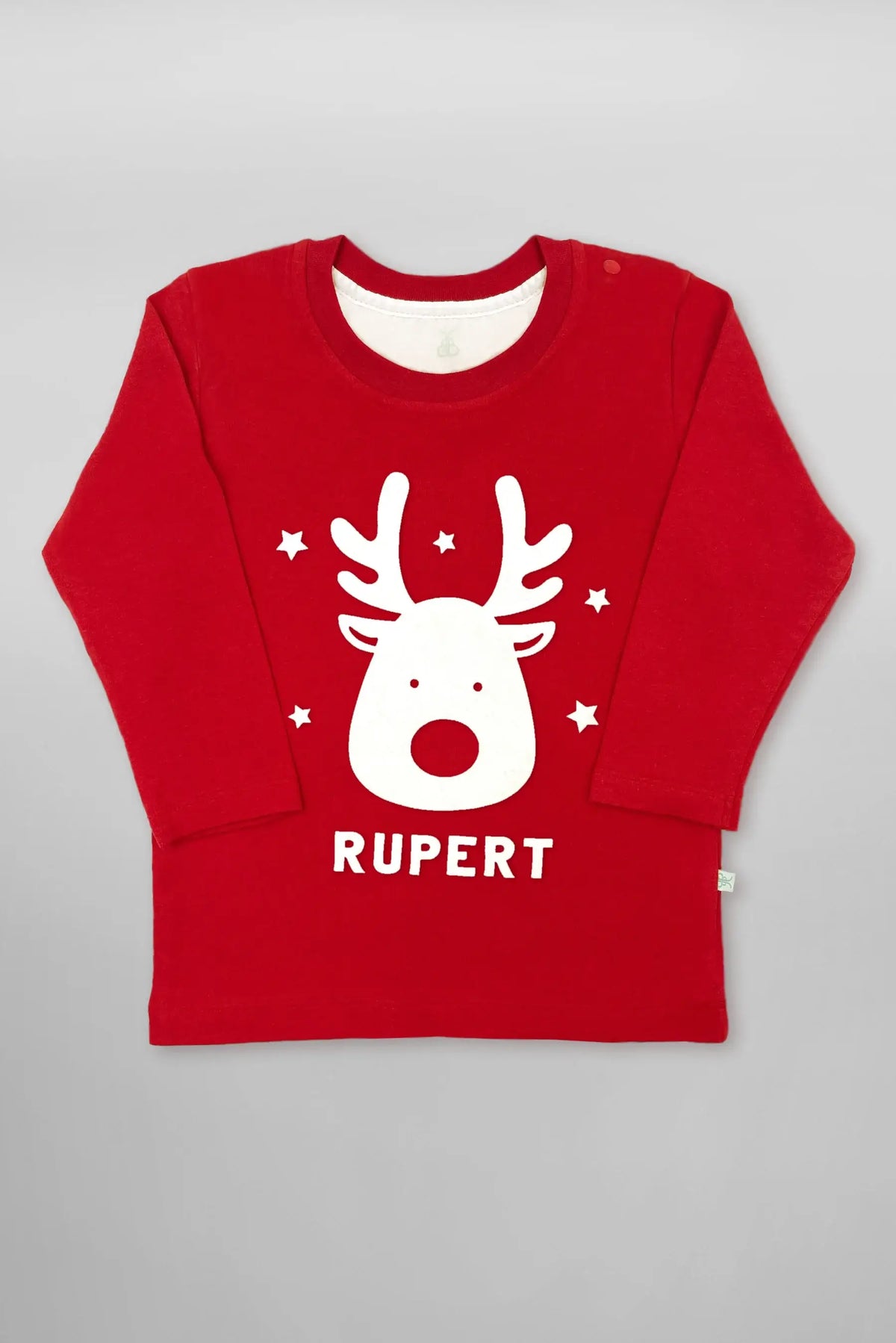 Personalized red Christmas t-shirt with reindeer design for baby and toddler