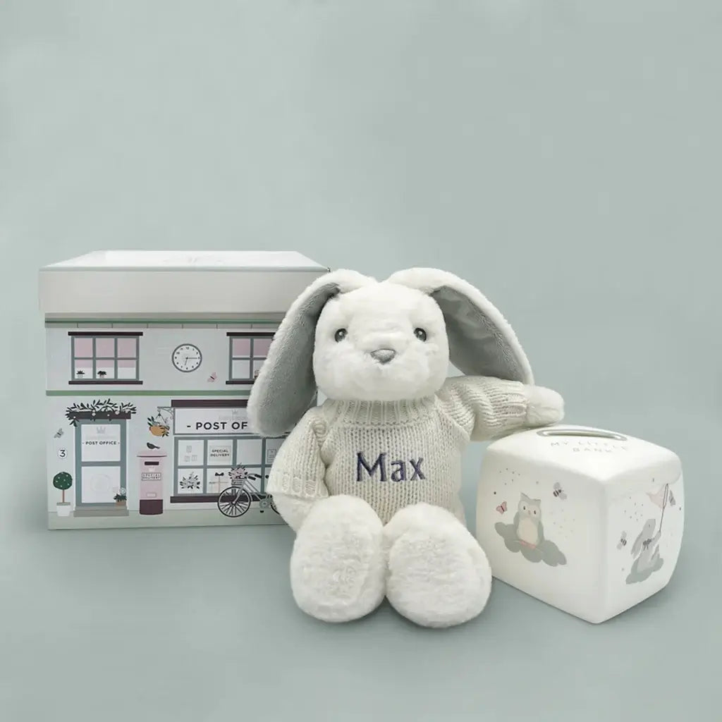 Eco Bunny & China Money Box Keepsake Gift Set — Gender Neutral Baby Gift