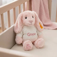 Personalized Steiff Hoppie Rabbit & Knitted Blanket Set — Pink
