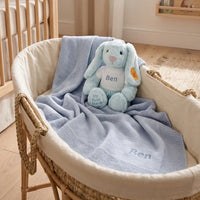 Personalized Steiff Hoppie Rabbit & Knitted Blanket Set — Blue