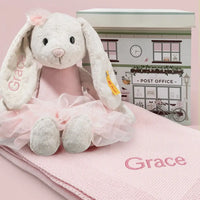 Steiff Hoppie Ballet Bunny & Personalized Blanket | Keepsake Baby Gift Set | Pink