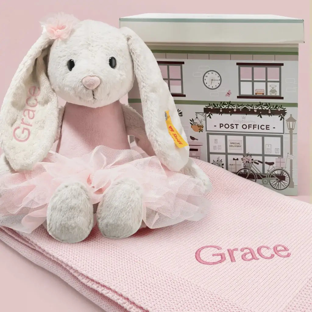 Steiff Hoppie Ballet Bunny & Personalized Blanket | Keepsake Baby Gift Set | Pink