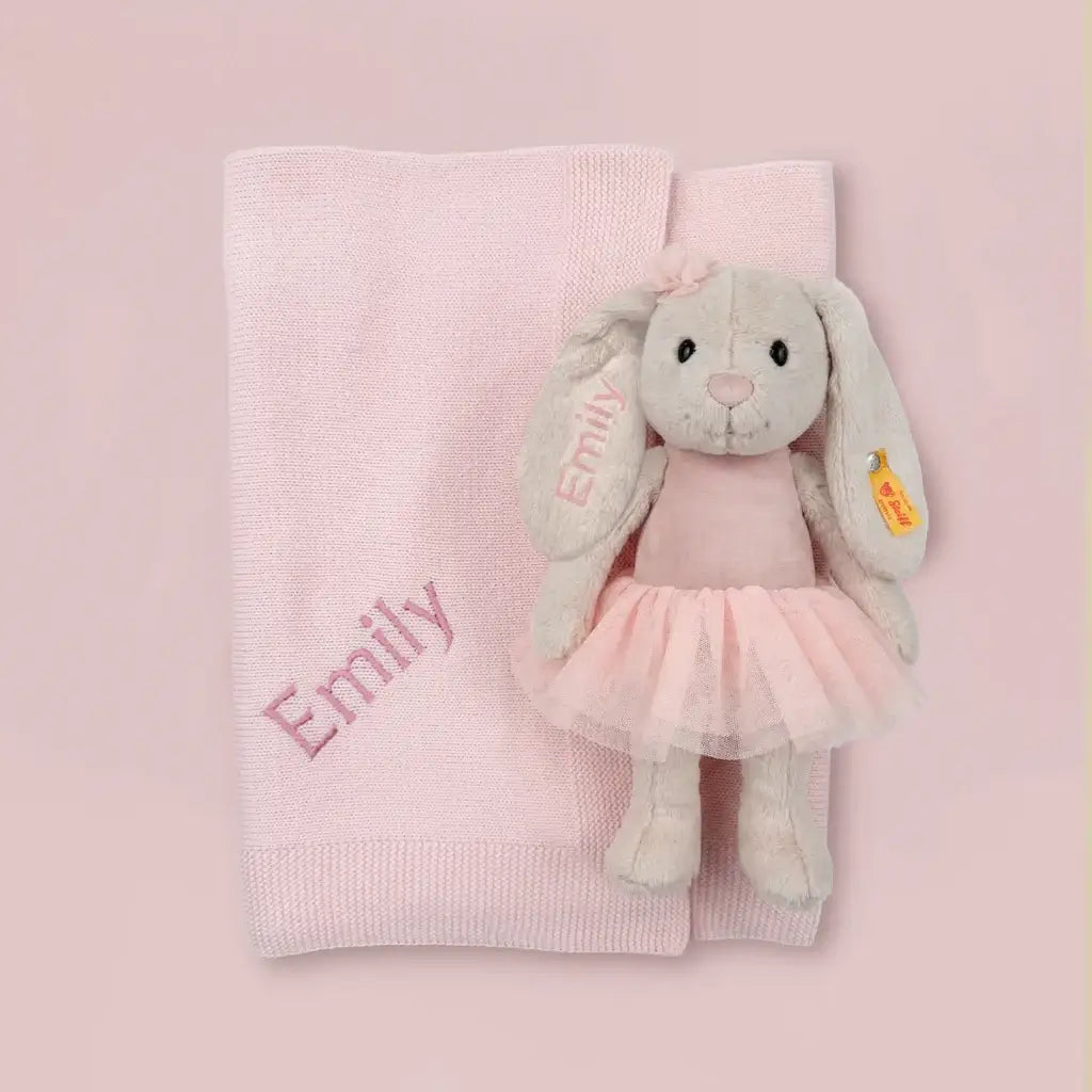 Steiff Hoppie Ballet Bunny & Personalized Blanket | Keepsake Baby Gift Set | Pink