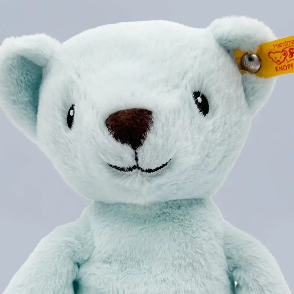 My First Steiff Teddy Bear, Blue Knitted Blanket & Muslin Gift Set