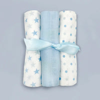 My First Steiff Teddy Bear, Blue Knitted Blanket & Muslin Gift Set