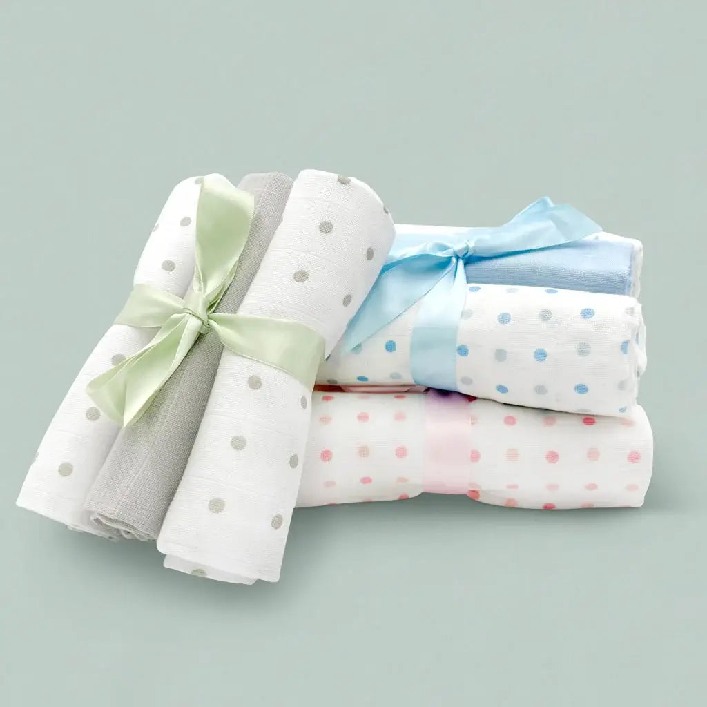 My First Steiff Teddy Bear, Blue Knitted Blanket & Muslin Gift Set