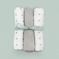 My First Steiff Teddy Bear, Gray Knitted Blanket & Muslin Gift Set