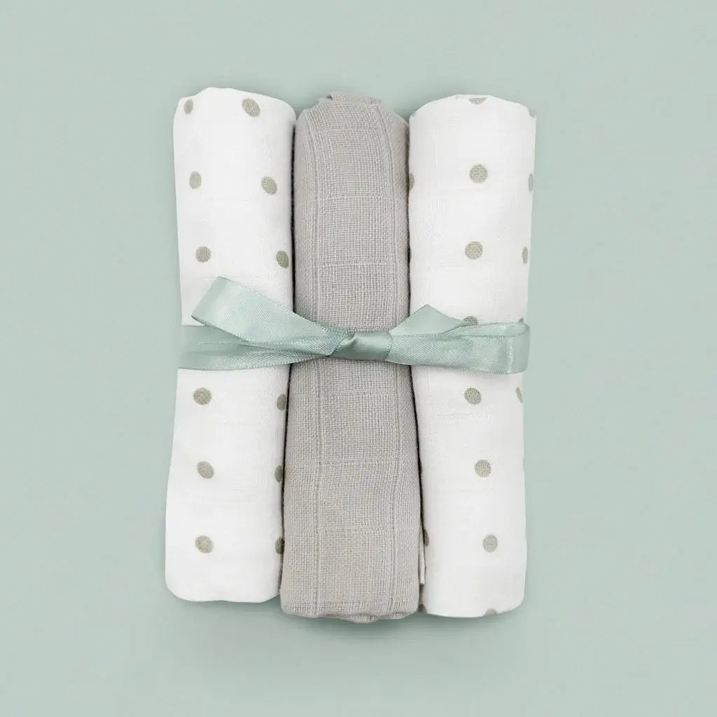 My First Steiff Teddy Bear, Gray Knitted Blanket & Muslin Gift Set