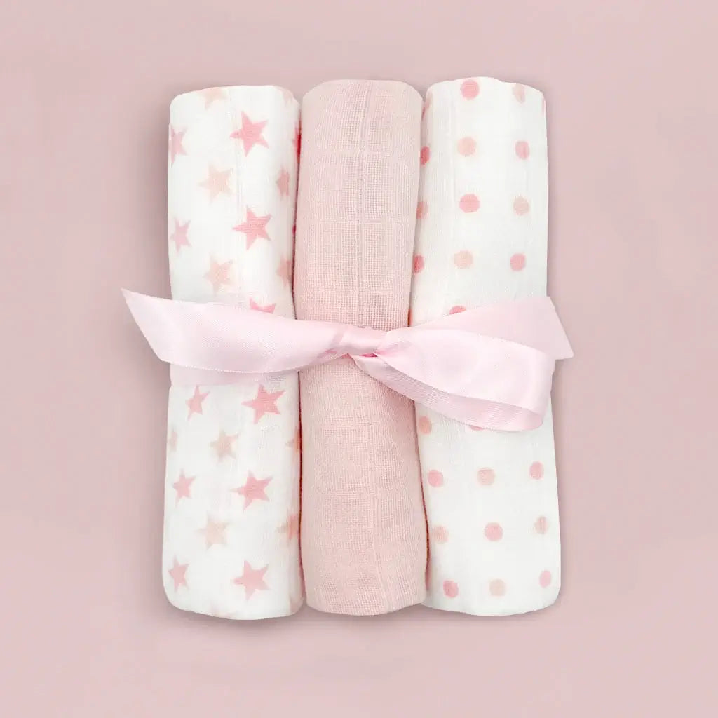 My First Steiff Teddy Bear, Pink Knitted Blanket & Muslin Gift Set