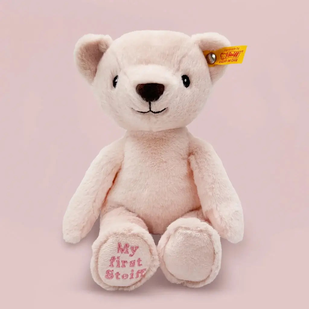 My First Steiff Teddy Bear, Pink Knitted Blanket & Muslin Gift Set