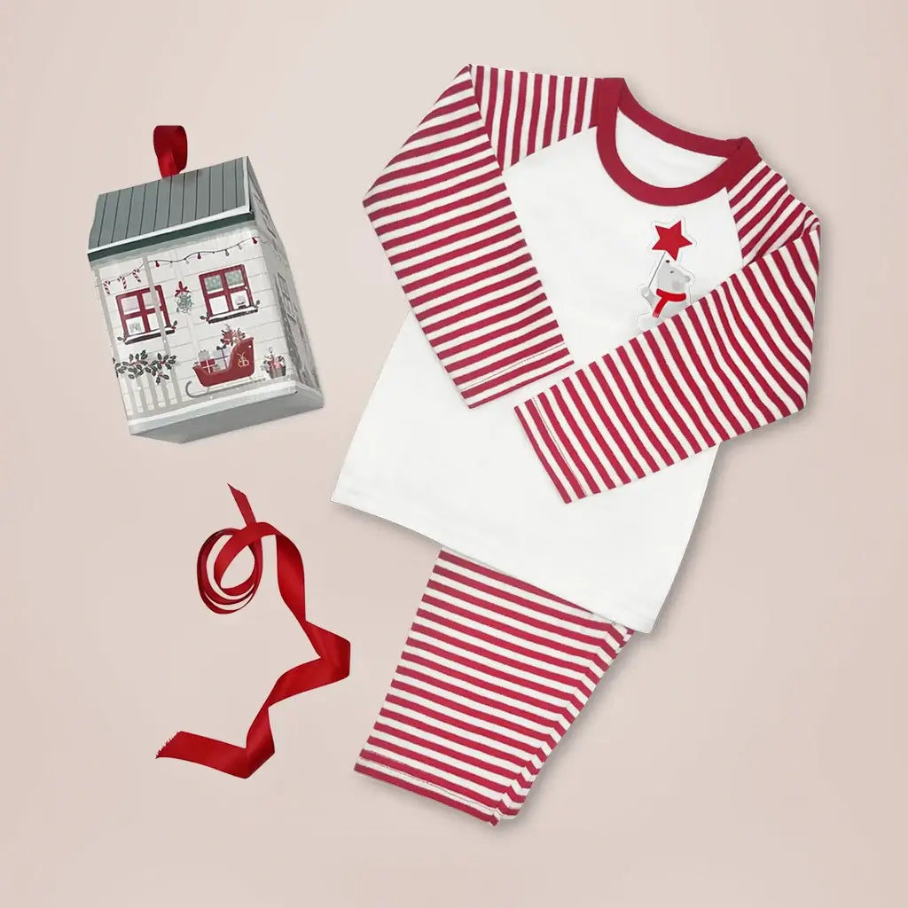 Red and white striped baby Christmas pajamas