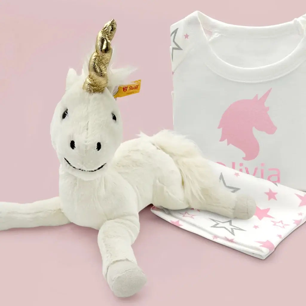 Unicorn Dreams Gift Set — Plush Unicorn & Personalized Star Pajamas for Girls