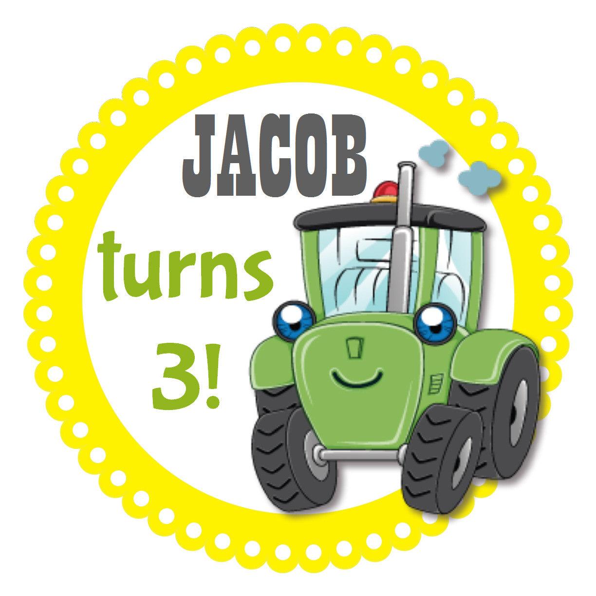 Green Farm Tractor - Boys Birthday Party Sticker (#BPS4) - Stork Baby Gift Baskets