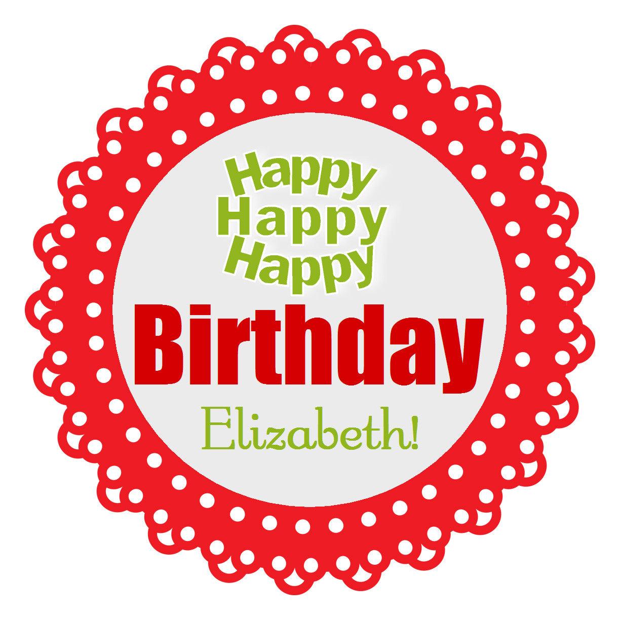 Happy Happy Happy Birthday - Girl Birthday Party Sticker (#BPS5) - Stork Baby Gift Baskets