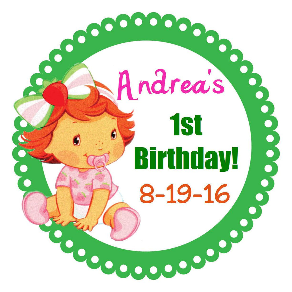 Strawberry Shortcake 1st Birthday - Birthday Party Stickers (#BPS3) - Stork Baby Gift Baskets