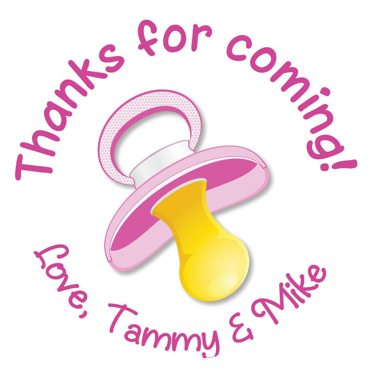 Pink Pacifier - Personalized Baby Girl Shower Sticker Labels