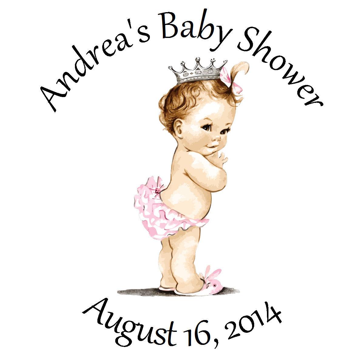 Vintage Princess - Personalized Baby Girl Shower Sticker Labels