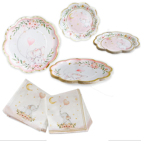 Elephant Baby Shower 9 in Premium Plates - Pink (Set of 16) SKU:  BSF28566PK