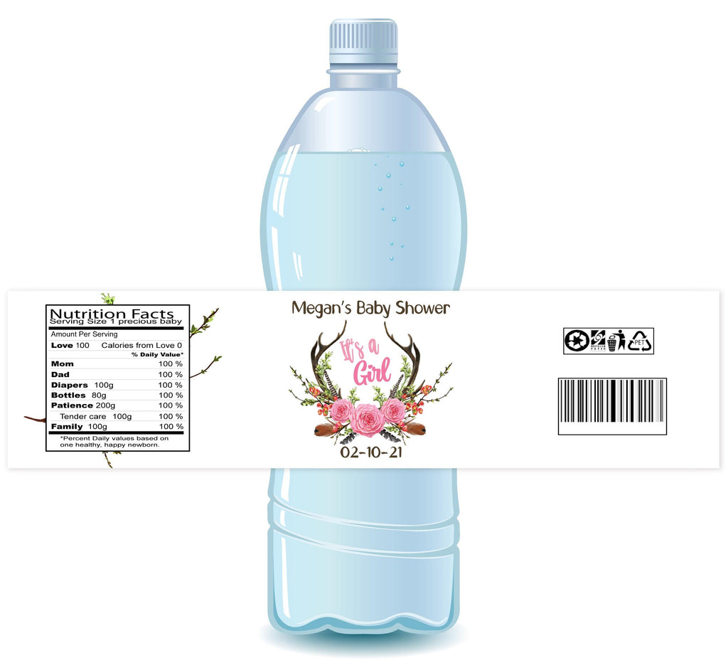 Antlers Boho Water Bottle Labels - StorkBabyGiftBaskets.com