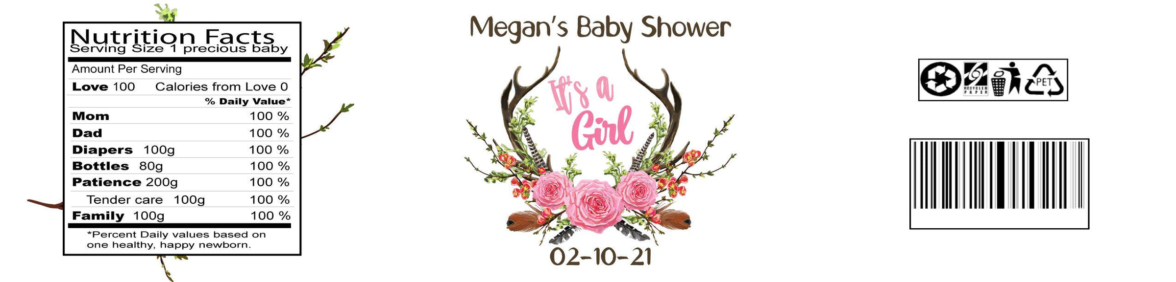 Antlers Boho Water Bottle Labels - StorkBabyGiftBaskets.com