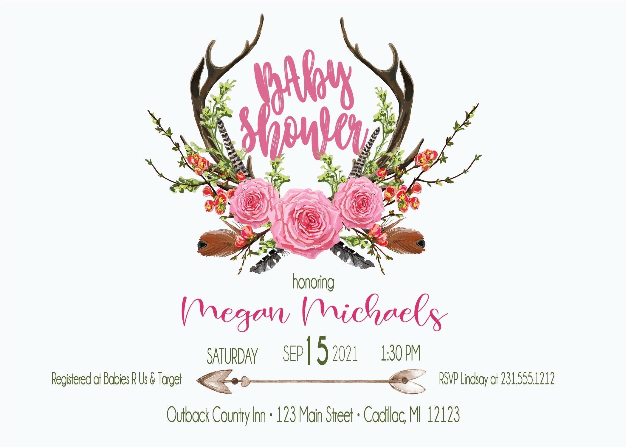 Antlers Boho Baby Shower Invitation - StorkBabyGiftBaskets.com