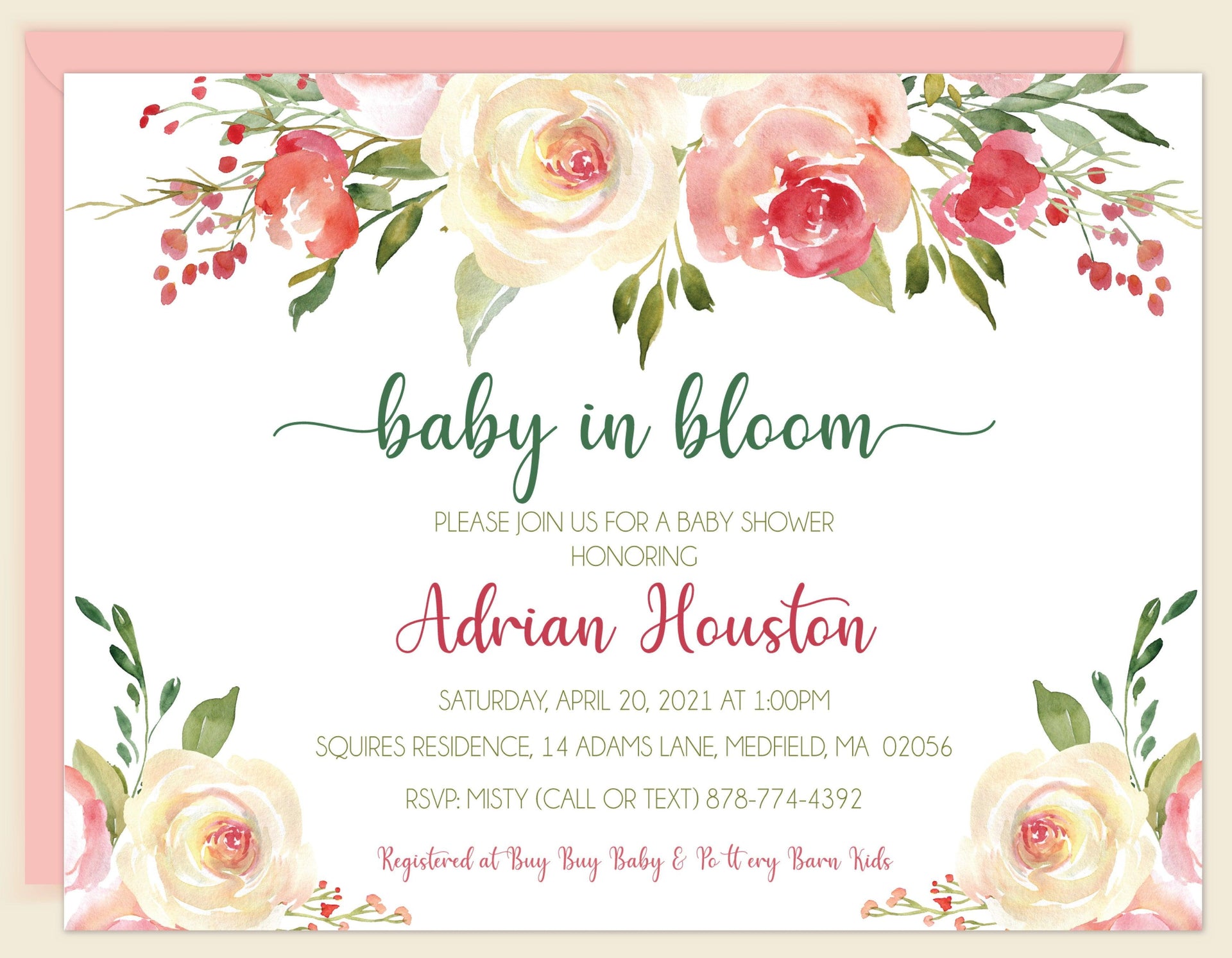 Baby In Bloom Pink - Flat Cards 5\, image size:1920x1494