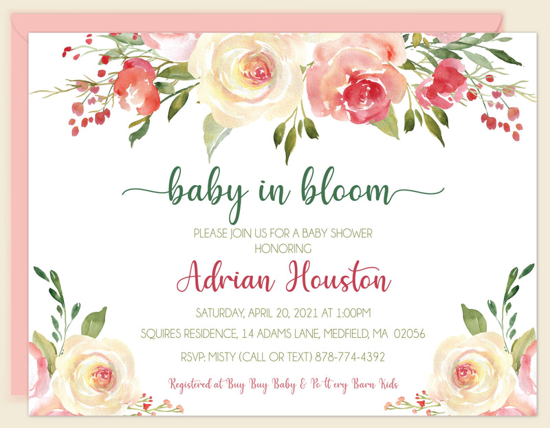 Baby In Bloom Pink Blush Shower Invitation