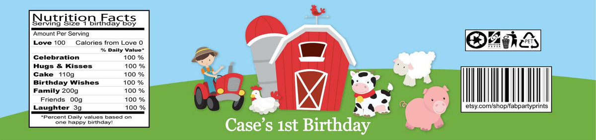 Barnyard Birthday Water Bottle Labels (#B-WBL101) - StorkBabyGiftBaskets
