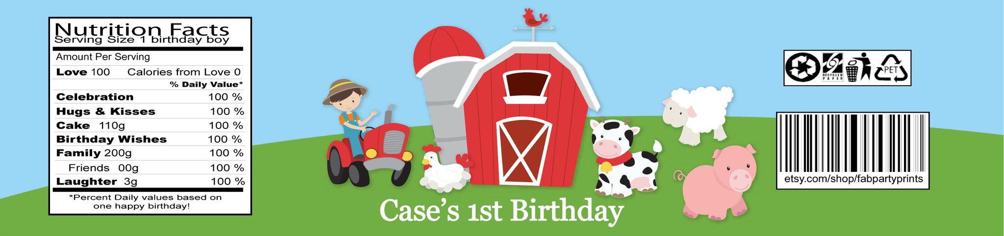 Barnyard Birthday Water Bottle Labels (#B-WBL101) - StorkBabyGiftBaskets