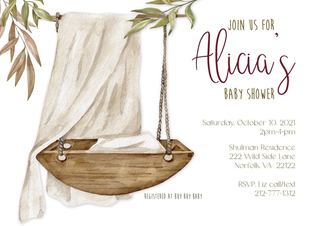 Boho Hanging Basket Baby Shower Invitation - StorkBabyGiftBaskets.com