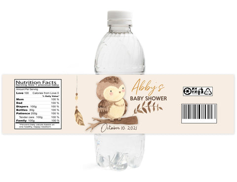 Boho Nursery Baby Shower Water Bottle Labels