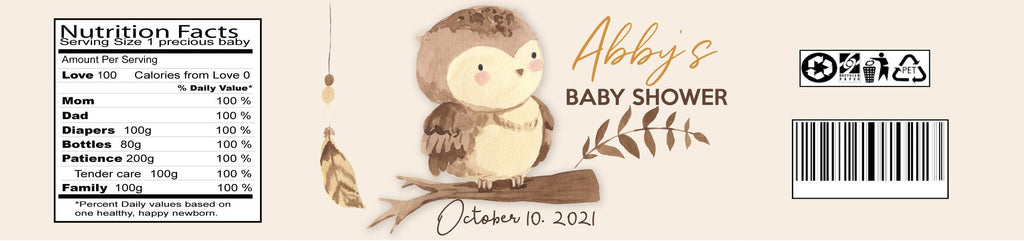 Boho Owlet Baby Shower Water Bottle Labels - StorkBabyGiftBaskets.com