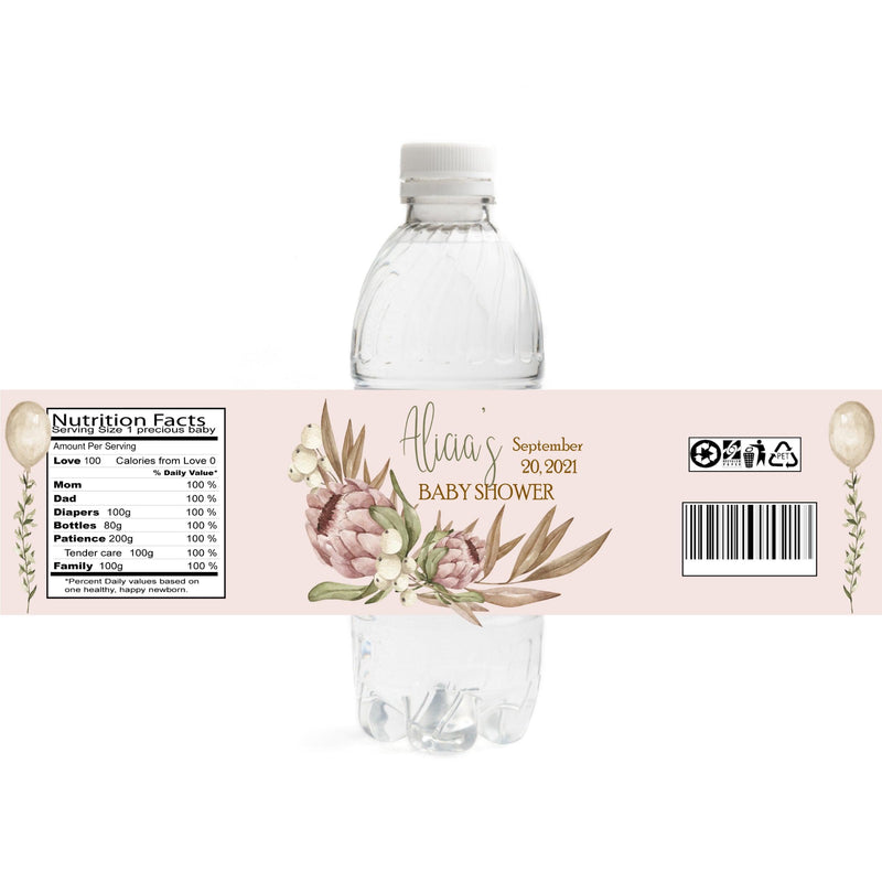 Boho Pink Baby Shower Water Bottle Labels