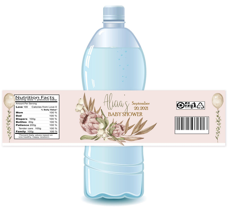 Boho Pink Baby Shower Water Bottle Labels - StorkBabyGiftBaskets.com