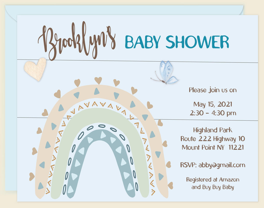 Boho Rainbow Boy Baby Shower Invitation